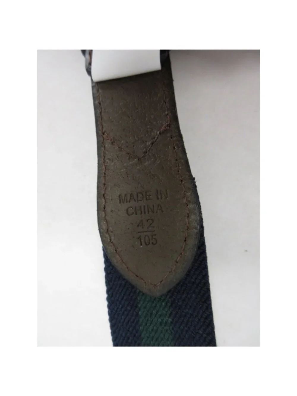 Polo Ralph Lauren Belt 42 Green Webbing Leather Striped Brass Buckle
